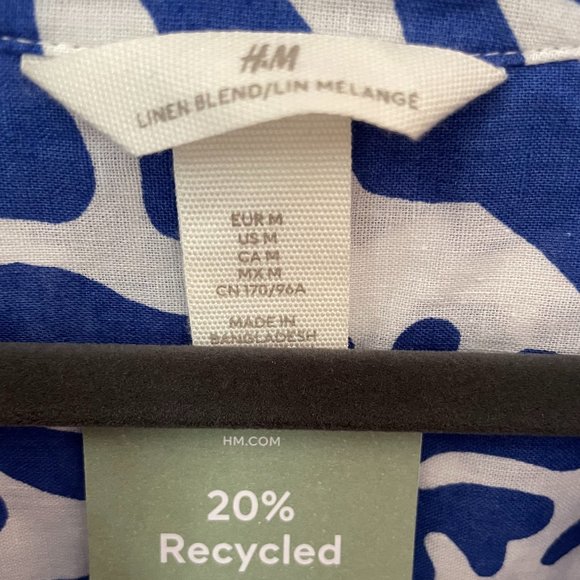 NWT H&M Bright Blue Pattern Linen Blend Short Dress Size: Medium - Picture 9 of 12